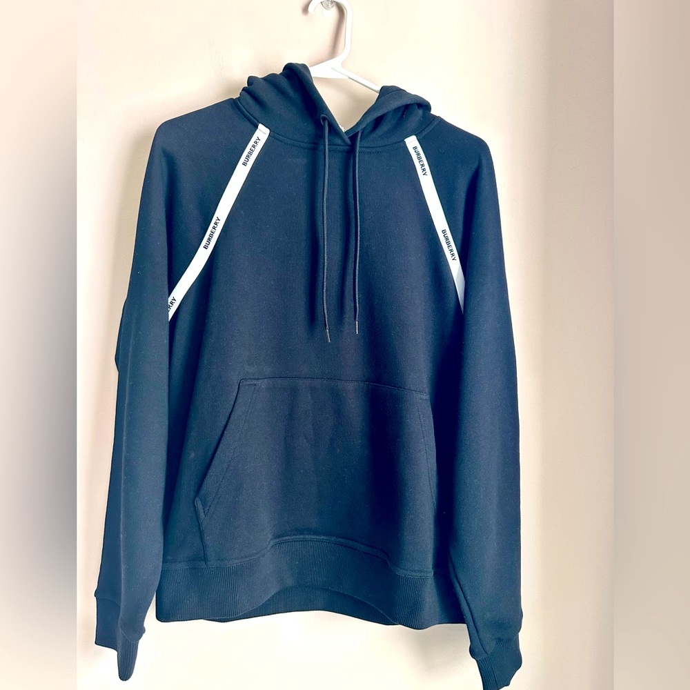 NWT - BURBERRY Poulter Tape Logo Black Hoodie Size S